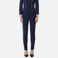 Elisabetta Franchi Trousers And Shorts|Straight trousers in stretch crêpe fabric with zip Navy