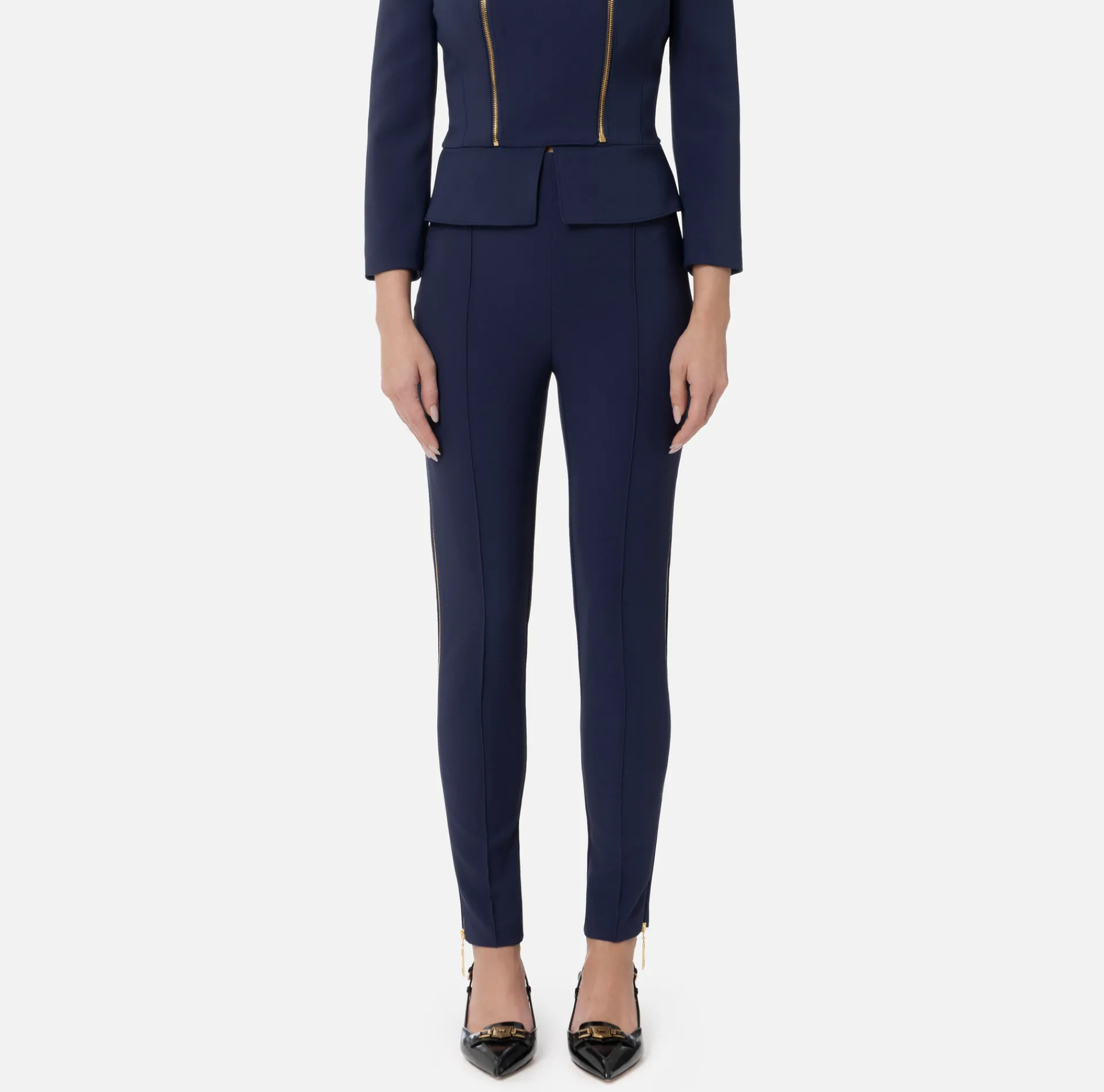 Elisabetta Franchi Trousers And Shorts|Straight trousers in stretch crêpe fabric with zip Navy