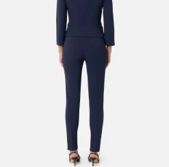 Elisabetta Franchi Trousers And Shorts|Straight trousers in stretch crêpe fabric with zip Navy