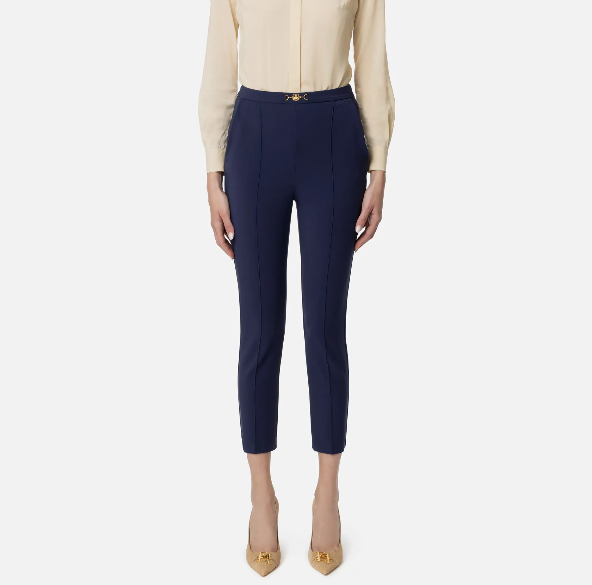 Elisabetta Franchi Trousers And Shorts|Straight trousers in technical fabric with horsebit Navy