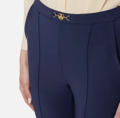 Elisabetta Franchi Trousers And Shorts|Straight trousers in technical fabric with horsebit Navy