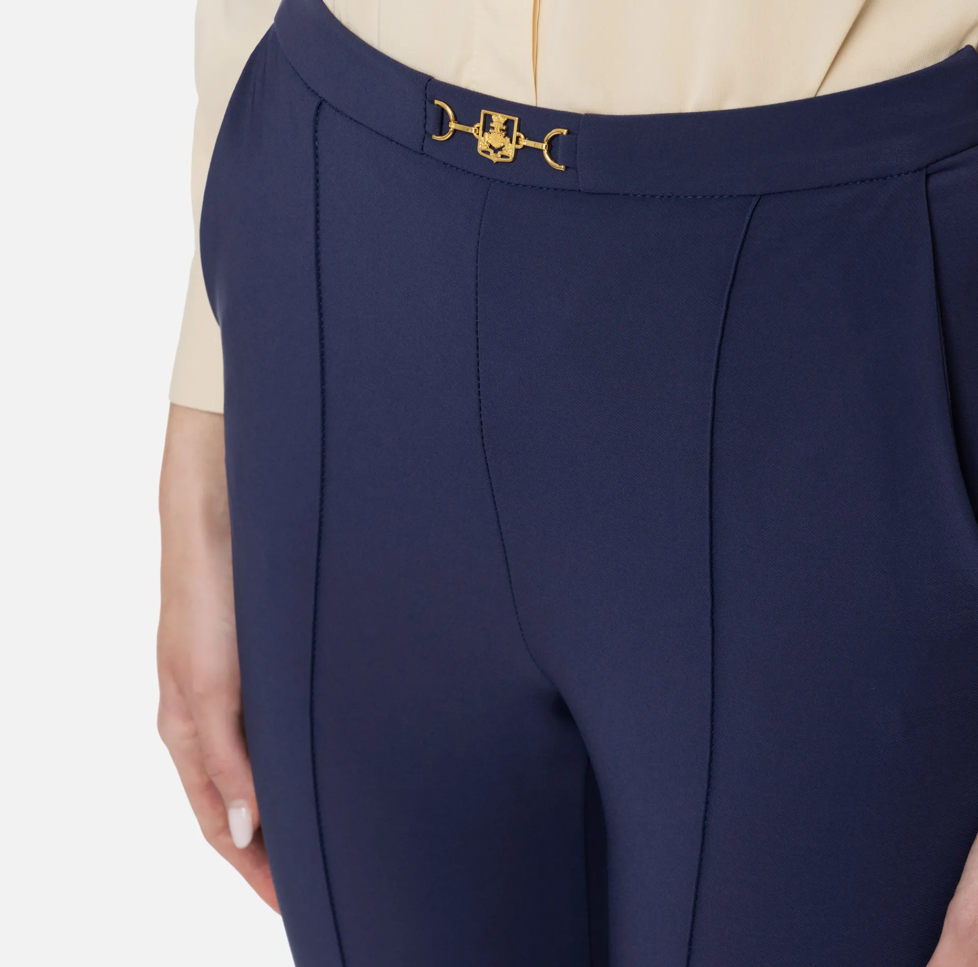 Elisabetta Franchi Trousers And Shorts|Straight trousers in technical fabric with horsebit Navy