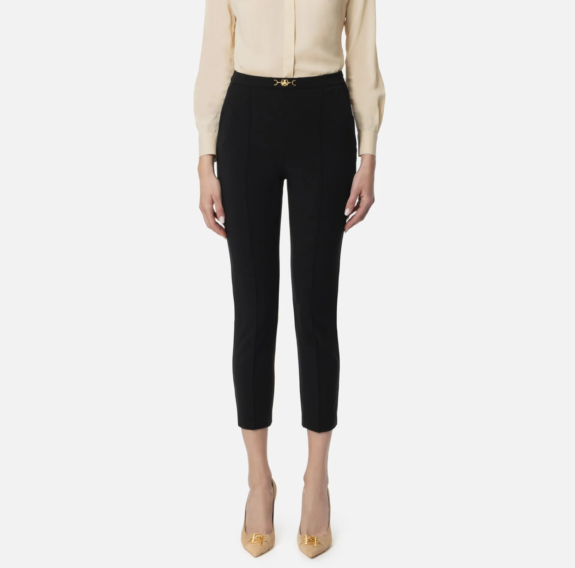 Elisabetta Franchi Trousers And Shorts|Straight trousers in technical fabric with horsebit Black