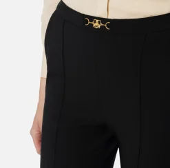 Elisabetta Franchi Trousers And Shorts|Straight trousers in technical fabric with horsebit Black