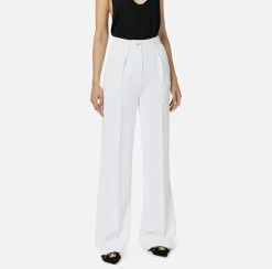 Elisabetta Franchi Trousers And Shorts|Straight trousers in woven crêpe fabric with emblem rivet Ivory