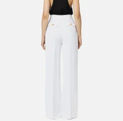 Elisabetta Franchi Trousers And Shorts|Straight trousers in woven crêpe fabric with emblem rivet Ivory