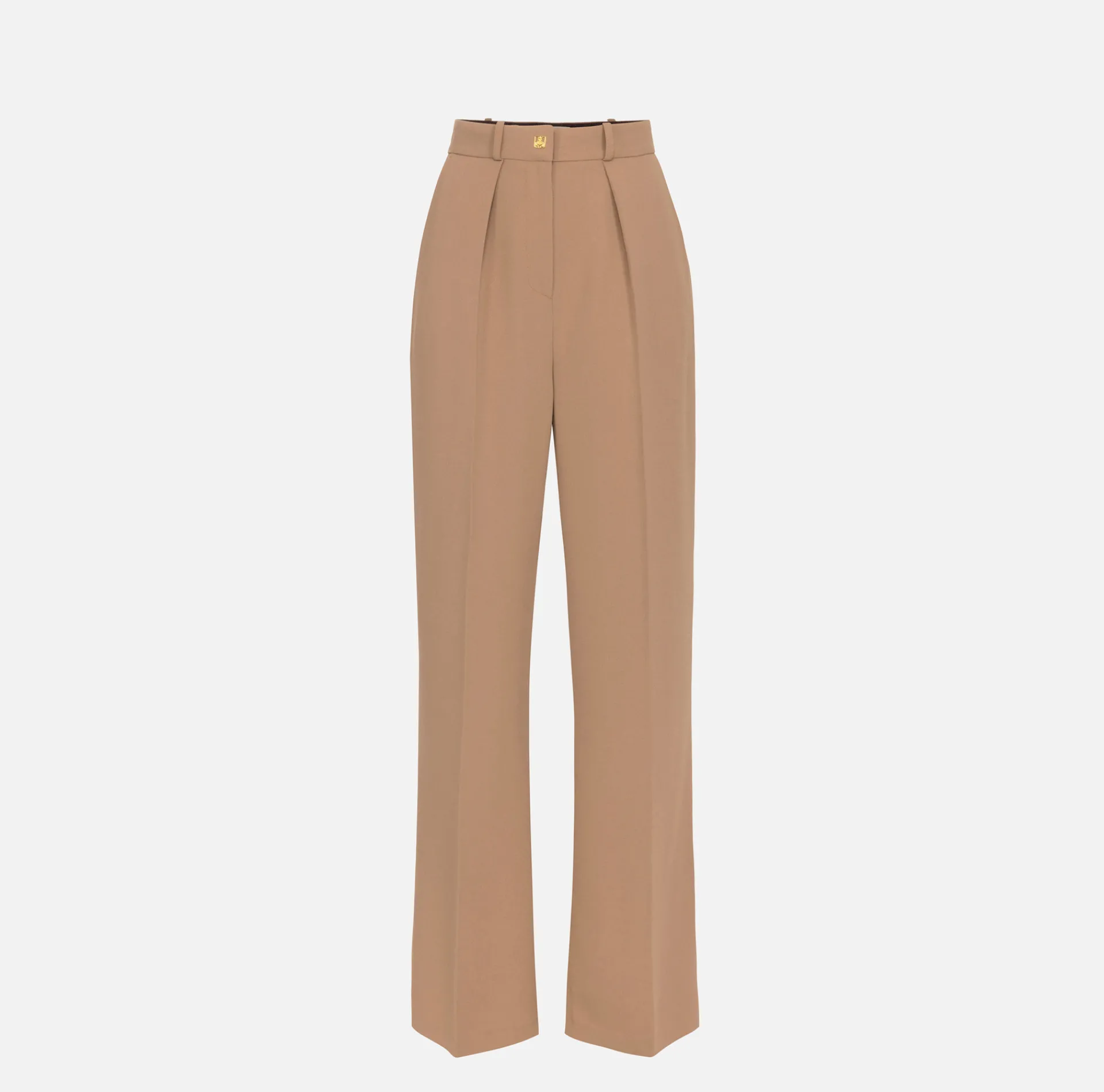 Elisabetta Franchi Trousers And Shorts|Straight trousers in woven crêpe fabric with emblem rivet Camel