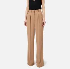 Elisabetta Franchi Trousers And Shorts|Straight trousers in woven crêpe fabric with emblem rivet Camel