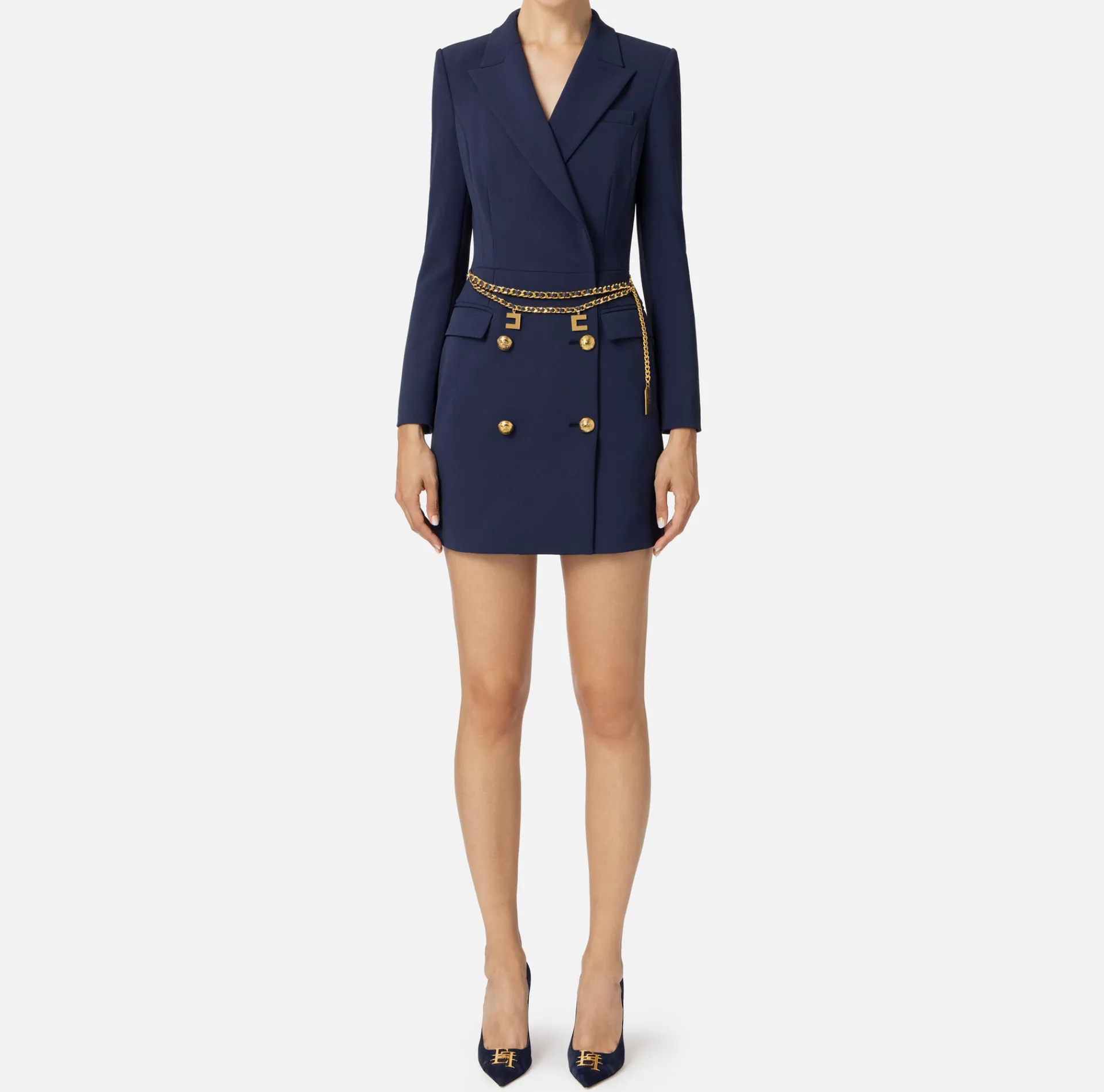 Elisabetta Franchi Dresses|Mini Dresses|Stretch coat dress in crêpe fabric with belt Navy