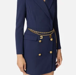 Elisabetta Franchi Dresses|Mini Dresses|Stretch coat dress in crêpe fabric with belt Navy