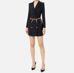 Elisabetta Franchi Dresses|Mini Dresses|Stretch coat dress in crêpe fabric with belt Black
