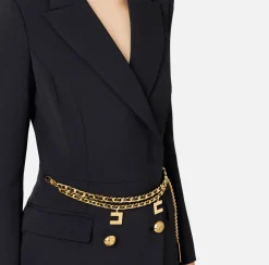 Elisabetta Franchi Dresses|Mini Dresses|Stretch coat dress in crêpe fabric with belt Black
