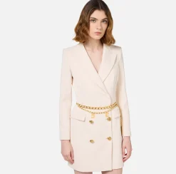 Elisabetta Franchi Dresses|Mini Dresses|Stretch coat dress in crêpe fabric with belt Butter