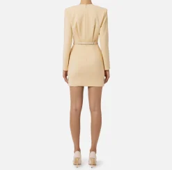Elisabetta Franchi Mini Dresses|Dresses|Stretch cool wool mini-dress with belt Cream