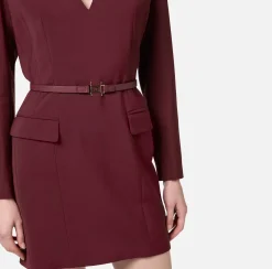 Elisabetta Franchi Mini Dresses|Dresses|Stretch cool wool mini-dress with belt RougeNoir