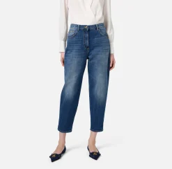 Elisabetta Franchi Jeans|Stretch cotton boyfriend jeans with turn-ups DenimBlue