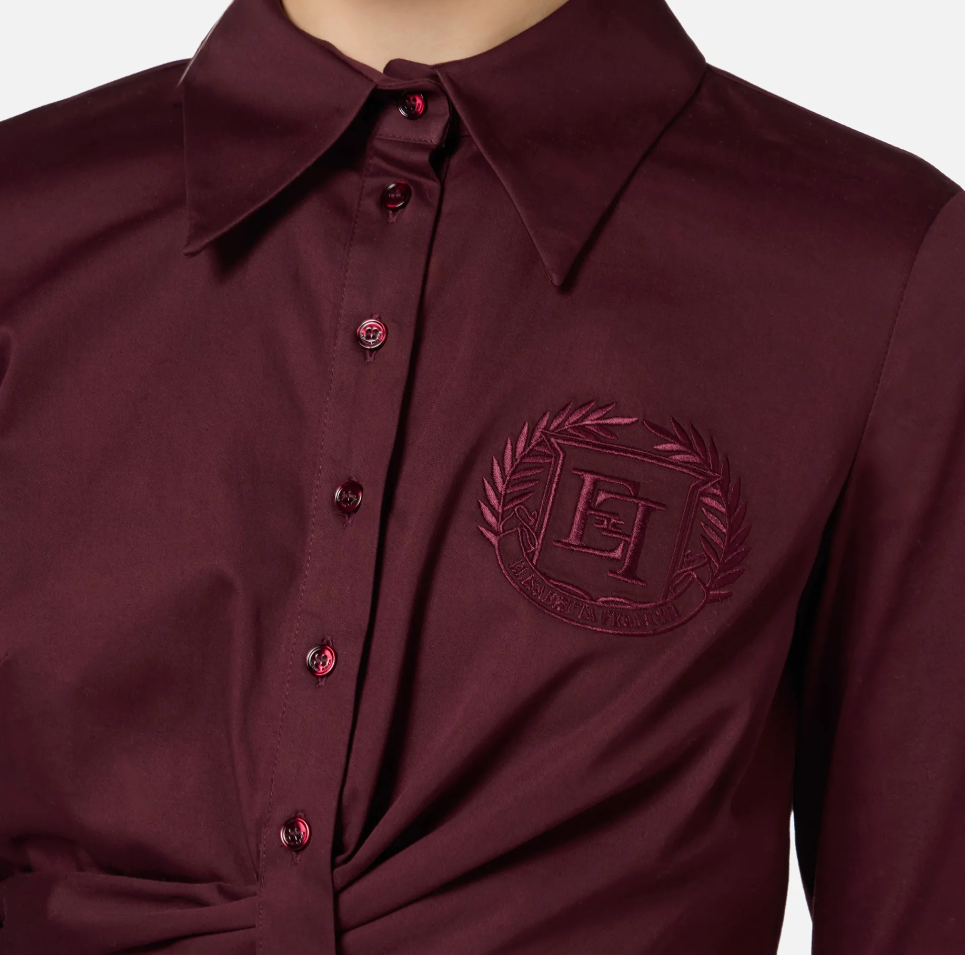 Elisabetta Franchi Shirts And Blouses|Stretch cropped poplin shirt with draping RougeNoir