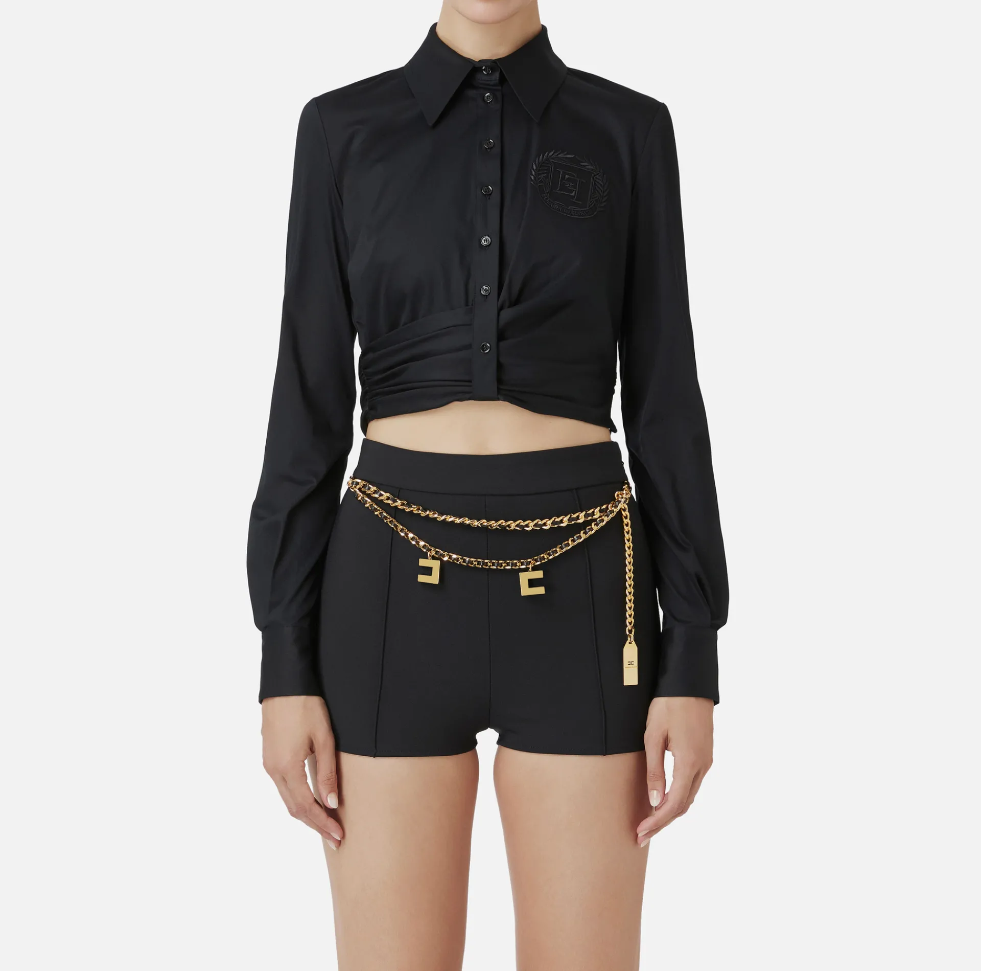 Elisabetta Franchi Shirts And Blouses|Stretch cropped poplin shirt with draping Black