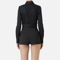 Elisabetta Franchi Shirts And Blouses|Stretch cropped poplin shirt with draping Black