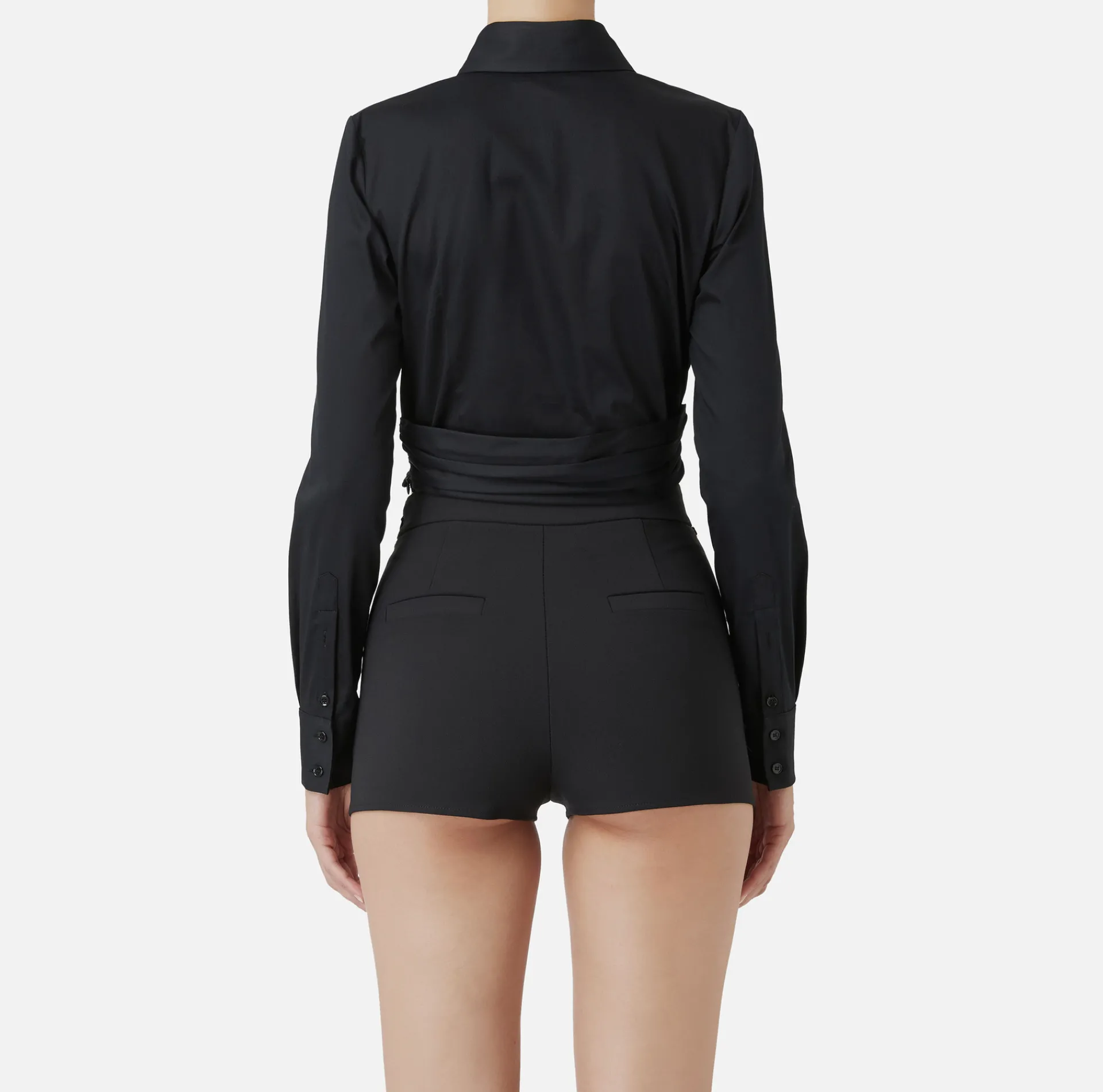 Elisabetta Franchi Shirts And Blouses|Stretch cropped poplin shirt with draping Black