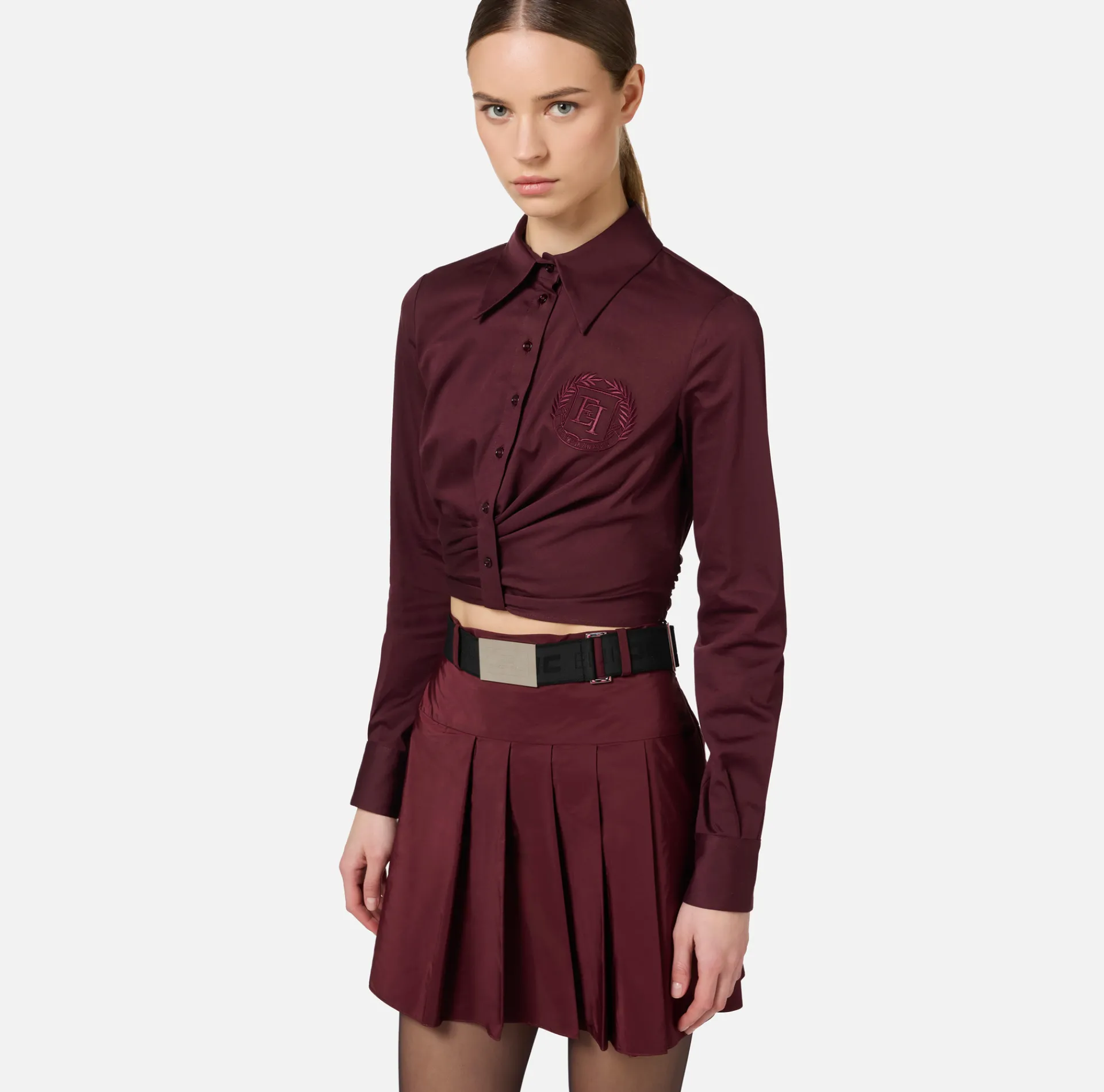 Elisabetta Franchi Shirts And Blouses|Stretch cropped poplin shirt with draping