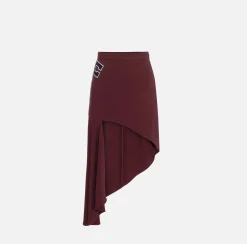 Elisabetta Franchi Skirts|Stretch crêpe asymmetric skirt with bands and logo embroidery Gold