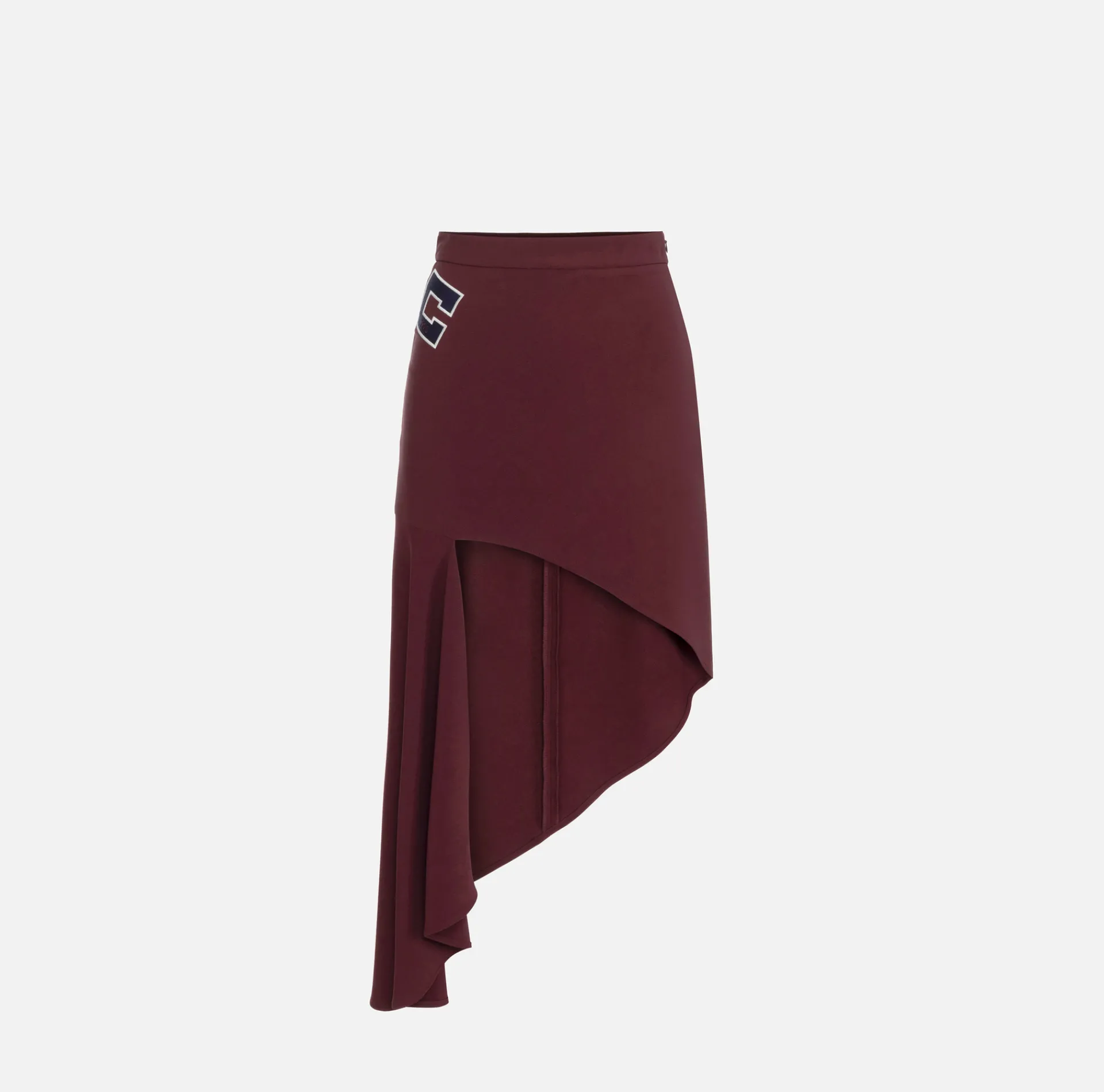 Elisabetta Franchi Skirts|Stretch crêpe asymmetric skirt with bands and logo embroidery Gold