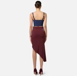 Elisabetta Franchi Skirts|Stretch crêpe asymmetric skirt with bands and logo embroidery Gold