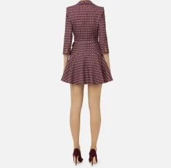 Elisabetta Franchi Mini Dresses|Coat Dresses|Stretch crêpe coat dress with diamond print and chain RougeNoir/Butter