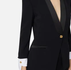 Elisabetta Franchi Jackets And Trench Coats|Tailleur|Stretch crêpe jacket with cotton cuffs Black
