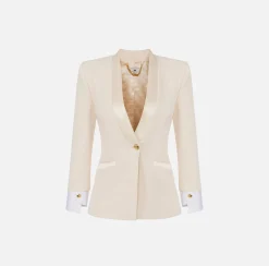 Elisabetta Franchi Jackets And Trench Coats|Tailleur|Stretch crêpe jacket with cotton cuffs Butter