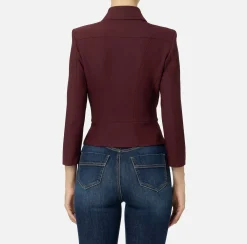 Elisabetta Franchi Jackets And Trench Coats|Tailleur|Stretch crêpe jacket with peplum and zip RougeNoir