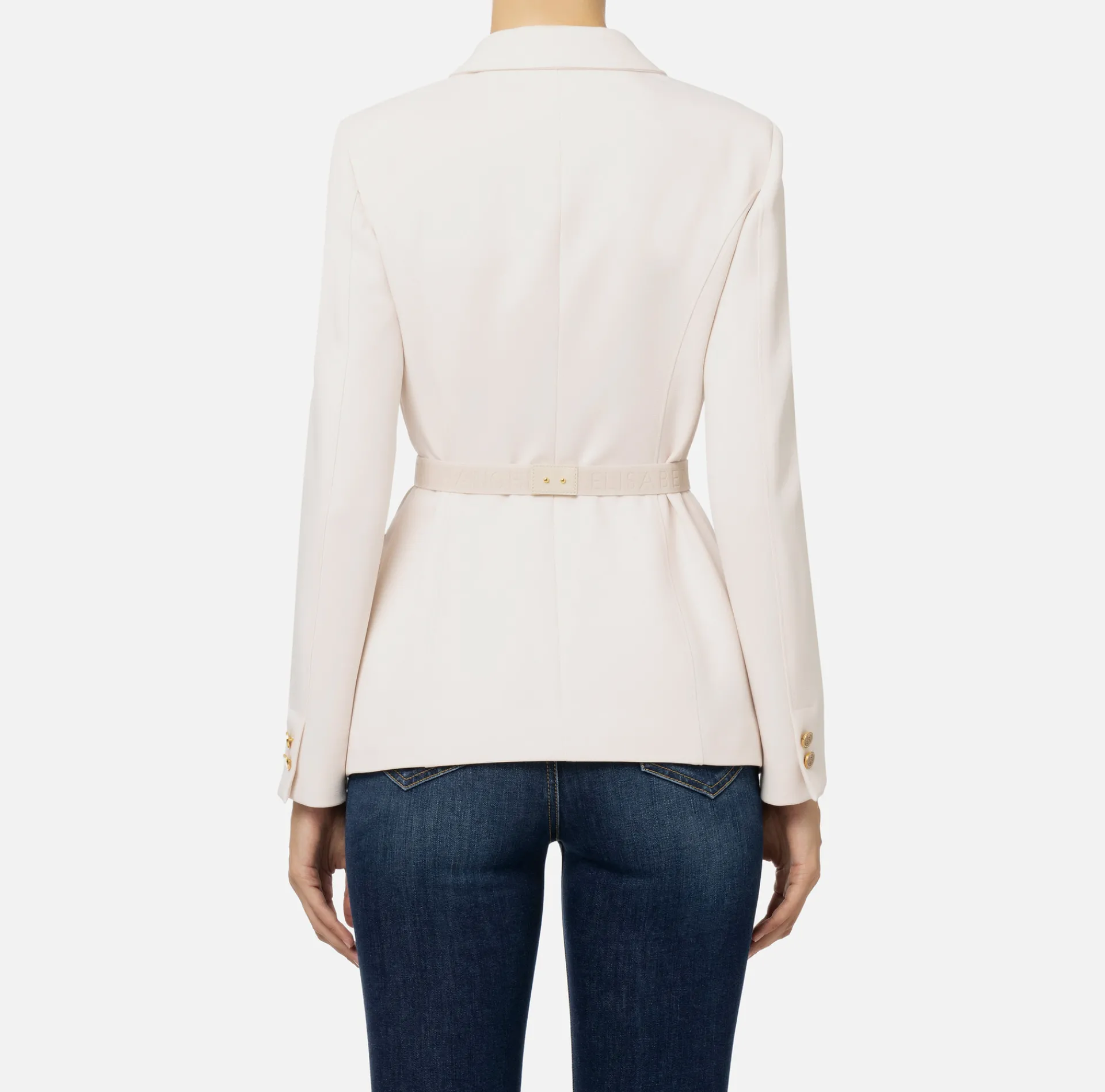 Elisabetta Franchi Jackets And Trench Coats|Tailleur|Stretch crêpe jacket with belt and pockets Latex