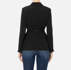 Elisabetta Franchi Jackets And Trench Coats|Tailleur|Stretch crêpe jacket with belt and pockets Black