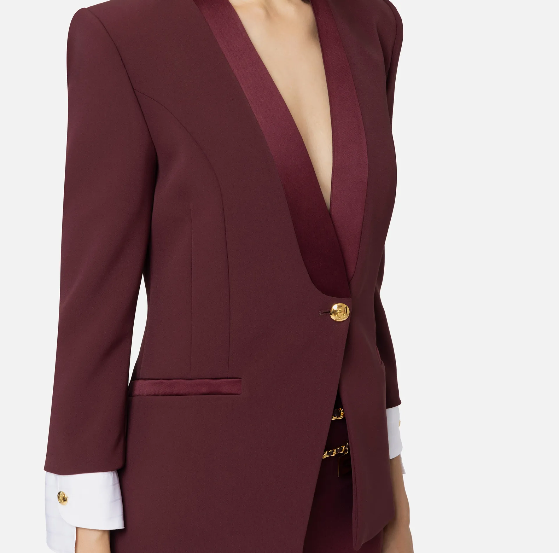 Elisabetta Franchi Jackets And Trench Coats|Tailleur|Stretch crêpe jacket with cotton cuffs RougeNoir