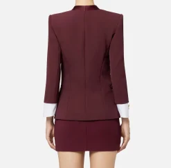 Elisabetta Franchi Jackets And Trench Coats|Tailleur|Stretch crêpe jacket with cotton cuffs RougeNoir