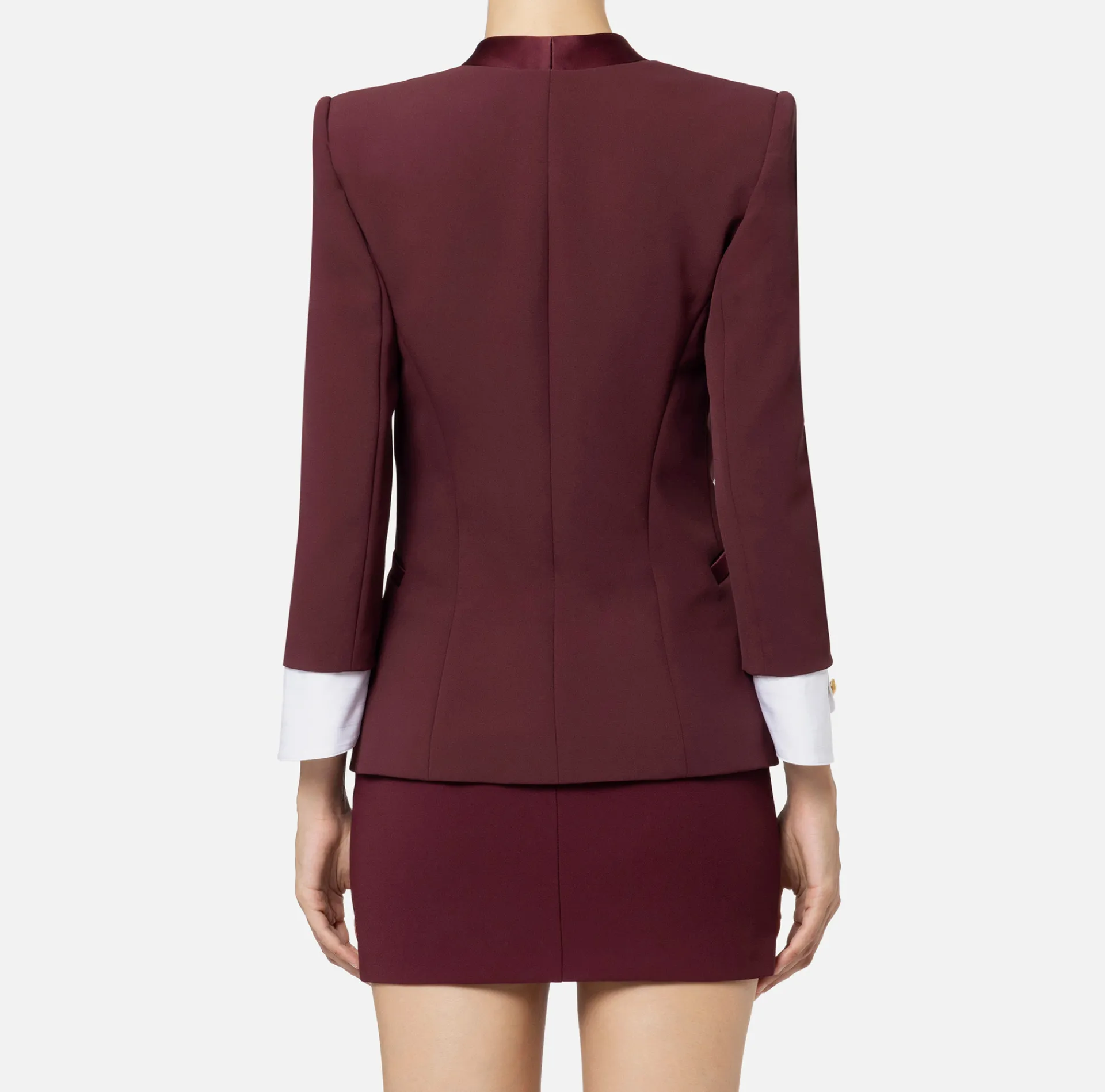 Elisabetta Franchi Jackets And Trench Coats|Tailleur|Stretch crêpe jacket with cotton cuffs RougeNoir
