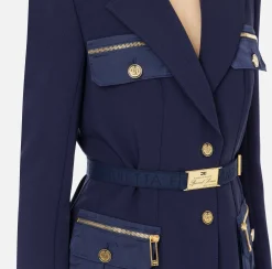 Elisabetta Franchi Jackets And Trench Coats|Tailleur|Stretch crêpe jacket with belt and pockets Navy