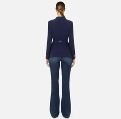 Elisabetta Franchi Jackets And Trench Coats|Tailleur|Stretch crêpe jacket with belt and pockets Navy