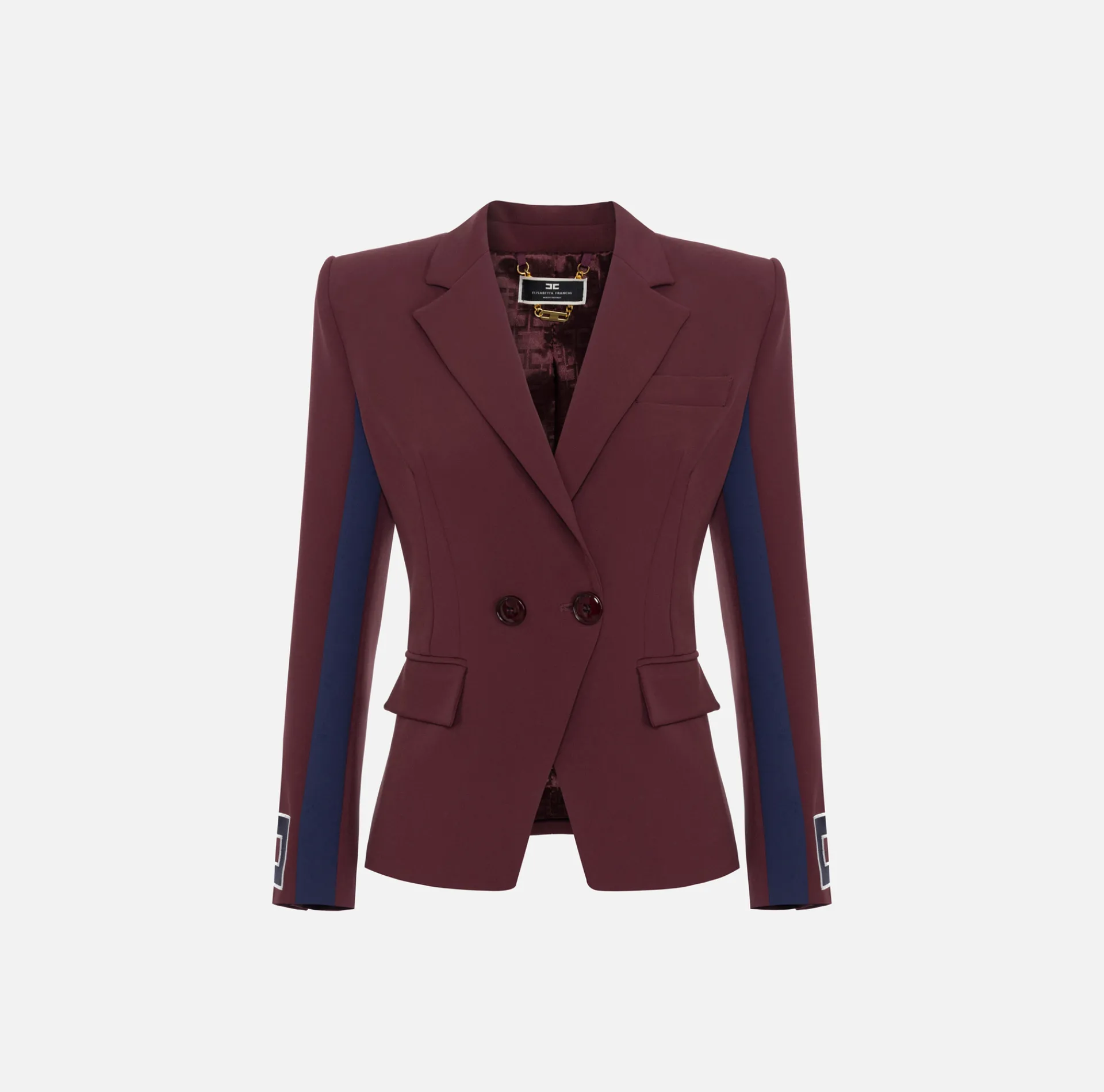 Elisabetta Franchi Jackets And Trench Coats|Stretch crêpe jacket with bands and logo embroidery Gold