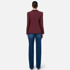 Elisabetta Franchi Jackets And Trench Coats|Stretch crêpe jacket with bands and logo embroidery Gold