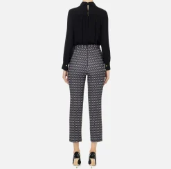 Elisabetta Franchi Jumpsuits|Stretch crêpe jumpsuit with diamond print and bow Black/Butter