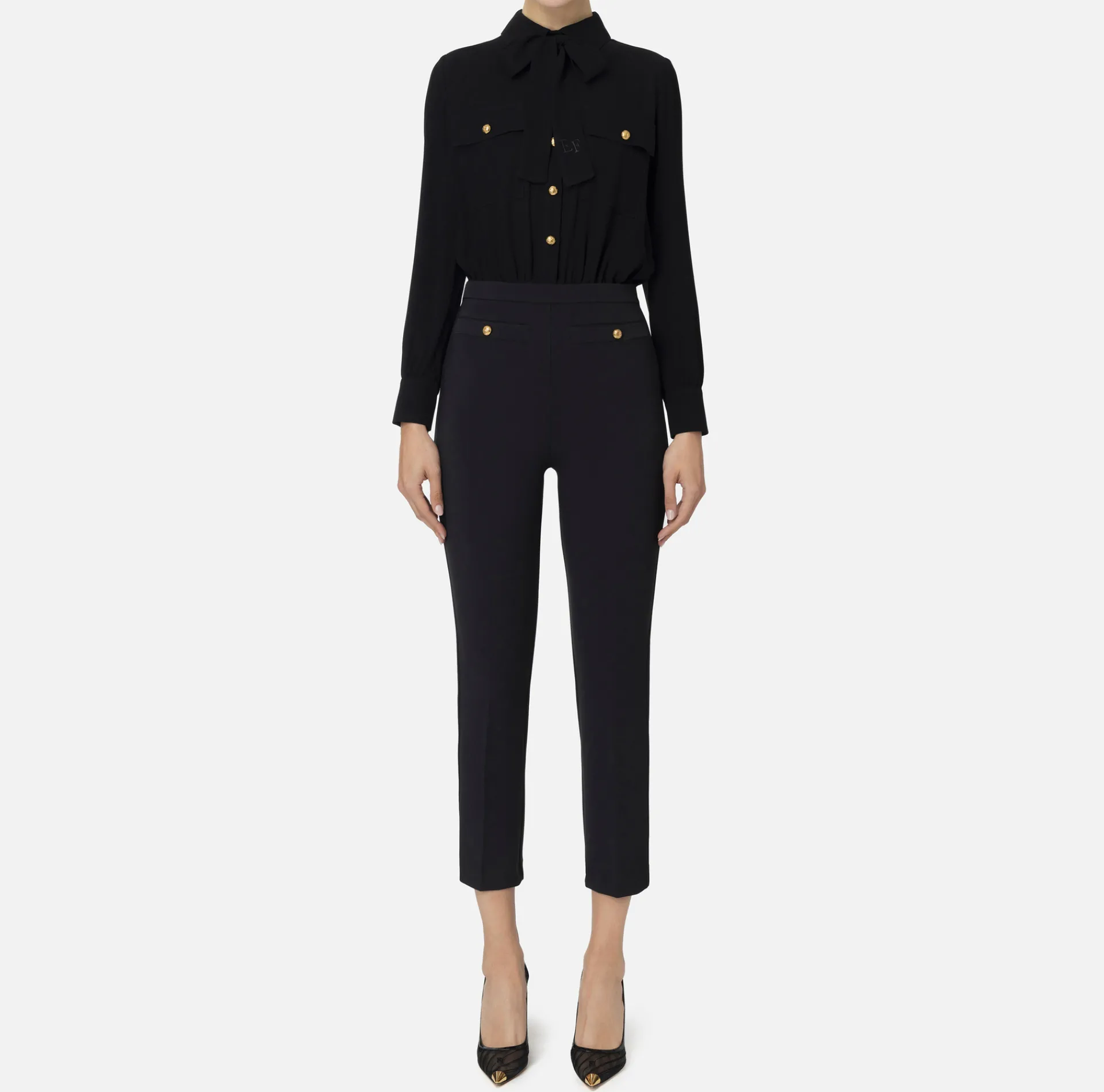Elisabetta Franchi Jumpsuits|Stretch crêpe jumpsuit with bow Black