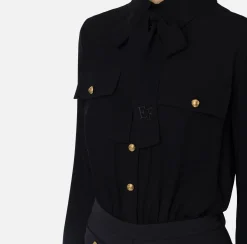 Elisabetta Franchi Jumpsuits|Stretch crêpe jumpsuit with bow Black