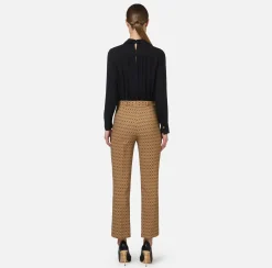 Elisabetta Franchi Jumpsuits|Stretch crêpe jumpsuit with diamond print and bow Camel/Black
