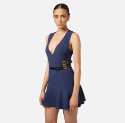 Elisabetta Franchi Mini Dresses|Dresses|Stretch crêpe mini-dress with lacing Navy
