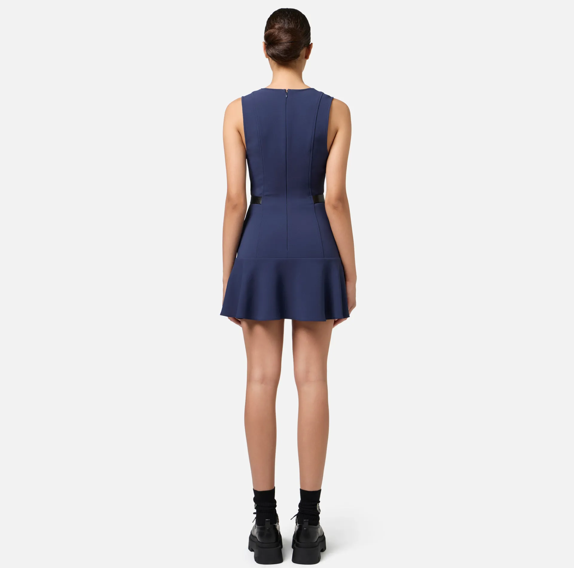 Elisabetta Franchi Mini Dresses|Dresses|Stretch crêpe mini-dress with lacing Navy