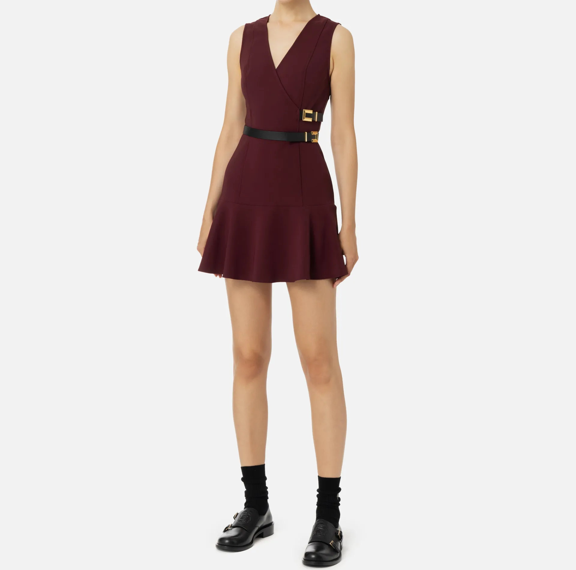 Elisabetta Franchi Mini Dresses|Dresses|Stretch crêpe mini-dress with lacing RougeNoir