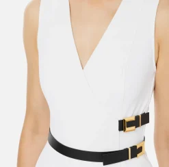 Elisabetta Franchi Mini Dresses|Dresses|Stretch crêpe mini-dress with lacing Ivory