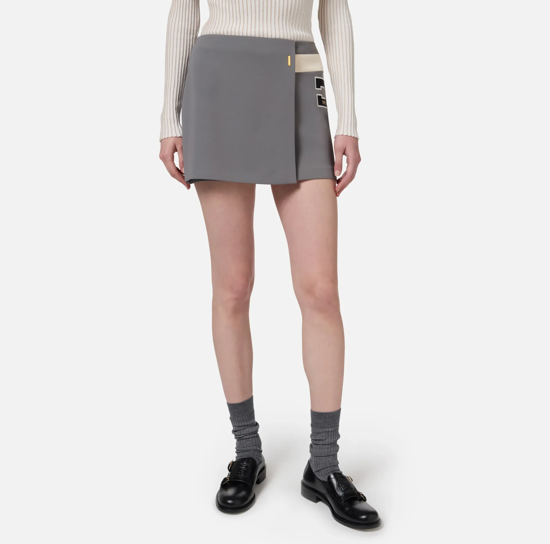 Elisabetta Franchi Skirts|Stretch crêpe miniskirt with band and logo embroidery